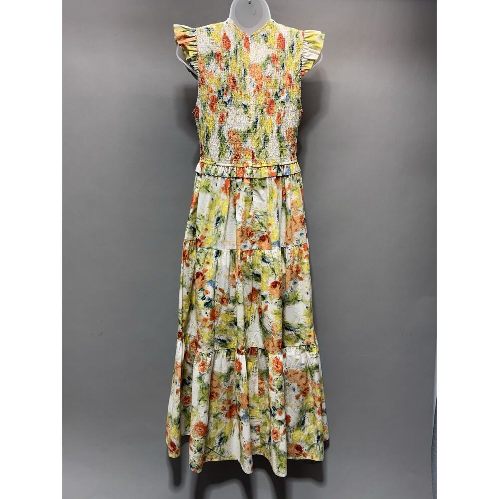 Yellow Floral Maxi Dress with Smocked Waist - Picture 3 of 10